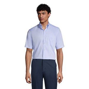 Lands' End Men's Short Sleeve No Iron Pinpoint Shirt, Blue, NWT